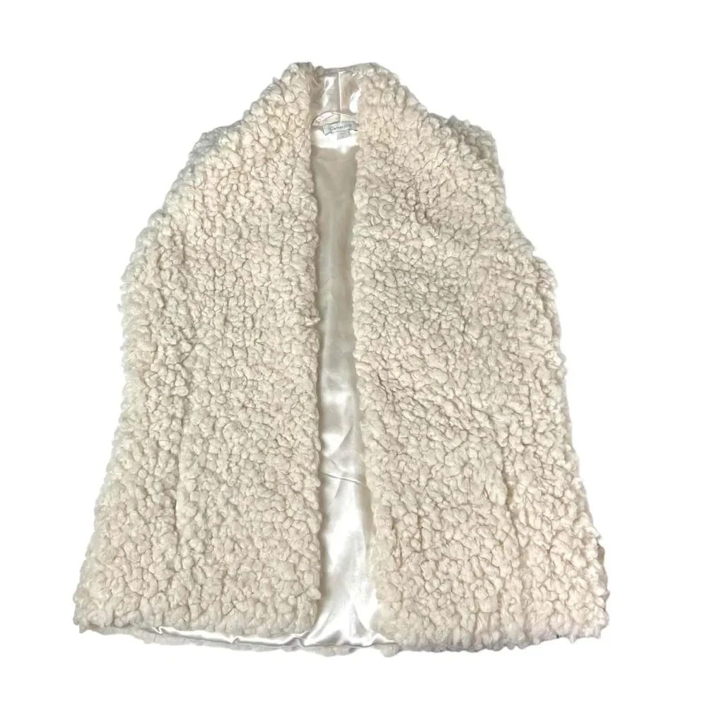 Garnet Hill Womens Beige Sleeveless Open Front Sherpa Teddy Bear Vest Size Small